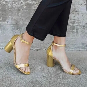 Lulus Women’s Adrian Gold Metallic Ankle Strap Heel Party Wedding Size 8